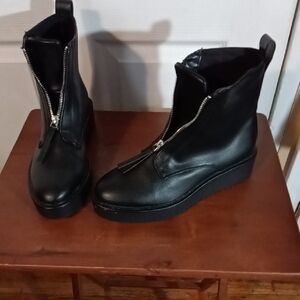 H&M Black Front-Zip Wedge Ankle Boots